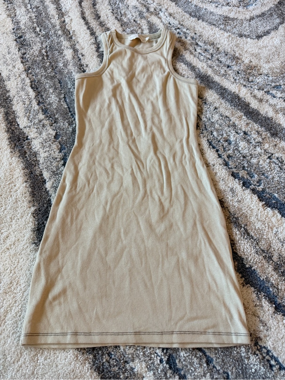 Sleeveless Ribbed Tank Dress in Light Beige